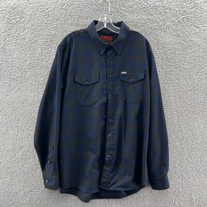 Dixxon Pearl Snap Midnight Blue Plaid Flannel Shirt Mens XL Long Sleeve 10 Year - Picture 1 of 9