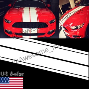 78.7'' White Hood Roof Rally Racing Stripe Decal Vinyl Sticker For Ford Mustang - Bild 1 von 10