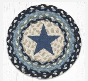 Set of 2 Braided Jute Round Placemat/Trivet/Swatch. BLUE STAR. Earth Rugs.10" - Picture 1 of 1