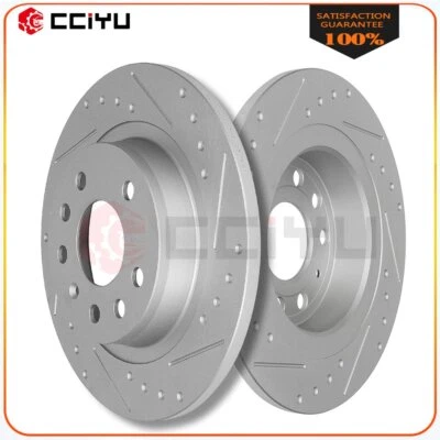 Rear Slotted Brake Rotors Discs For 2003 - 2007 2008 2009 2010 Saab 9-3 9-3X - Image 1 of 4