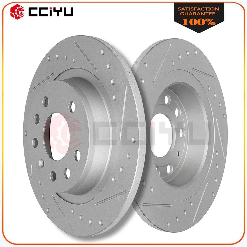 Rear Slotted Brake Rotors Discs For 2003 - 2007 2008 2009 2010 Saab 9-3 9-3X Foto 1 de 4