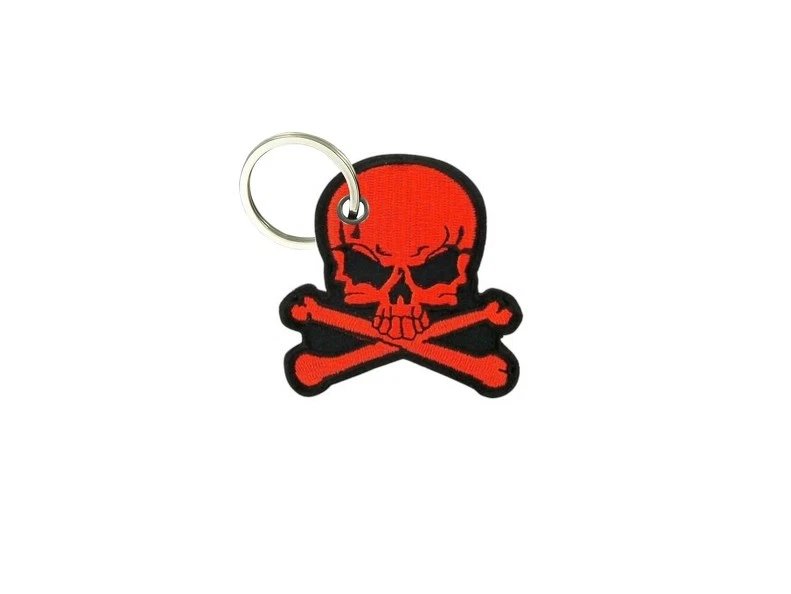 Keychain Keyring Embroidered Embroidery Patch Double Sided Biker Skull Red