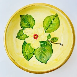 Vintage Round 6” Magnolia Flower Printed Wooden Salad/Nut plate Beautiful - Picture 1 of 8