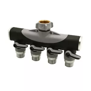 Thrifco 8429970 4-Way Garden Hose Manifold / Splitter with Shut-Off Valves – Zin - Picture 1 of 7