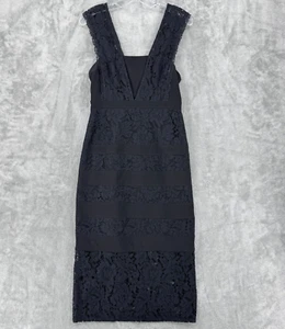 Adrianna Papell Dress 4 Floral Lace Midi Evening Event Bodycon Witchy Vamp Black - Picture 1 of 14