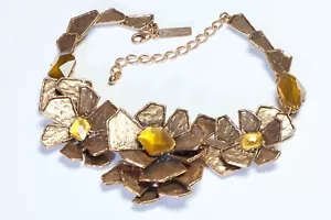Oscar de la Renta Brass Metal Yellow Crystal Flower Collar Necklace - Picture 1 of 2