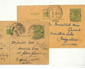 INDIA Stationery Cards Pair *Sambhar Lake* Postmarks *Jhun Jhonu* {2} 1930 MM164 - Picture 1 of 6