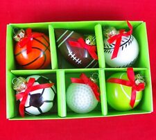 Nicer Quality & Minty! VINTAGE c1970's SET/ 6 LARGE GLASS SPORTS BALL ORNAMENTS