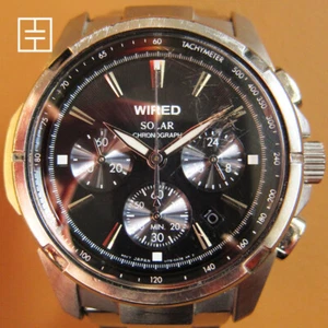 WIRED (SEIKO) V175-0AB0 Solar SS Chronograph Mens Watch with Black Dial (JDM) - Foto 1 di 9