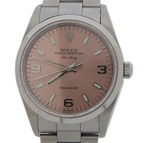 Rolex Air-King 14000M Mens Stainless Steel Watch Arabic Salmon Dial Oyster Band - Picture 1 of 7