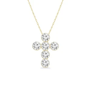 1 Ct Round Lab Created Grown Diamond Cross Necklace Solid 14K Yellow Gold - Picture 1 of 4