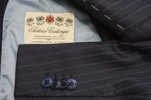 Sartoria Castangia Blue Striped S130s Wool 2 Pc Suit Jacket Pants 38L BRAND NEW - Picture 1 of 12