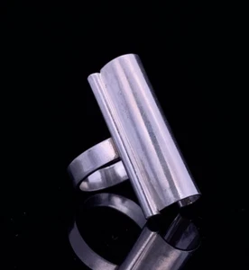 Vintage Sterling Silver Ring Size 6.5 Long Tube Modernist Architectural Contempo - Picture 1 of 13