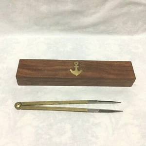 VINTAGE MARITIME BRASS STRAIGHT DIVIDERS INCLUDES WOODEN BOX - Picture 1 of 11