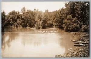 Foto postal real de barcos Pineville Missouri MO Lake At Havenhurst RPPC años 50 - Imagen 1 de 2