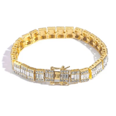 嘻哈手链闪亮 ICED 长方形 CZ 手链 18K 镀金 10 毫米 — 第 1/4 张图片