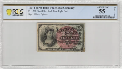 Fr.1261 Fourth Issue 10 Cent Fractional Currency PCGS AU 55 Details - Image 1 of 2