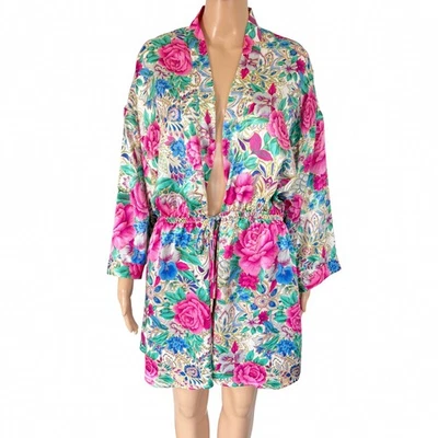 Bata Kimono Victoria’s Secret Etiqueta Dorada Vintage Floral Satinado M/L Estampado Peonía Foto 1 de 4