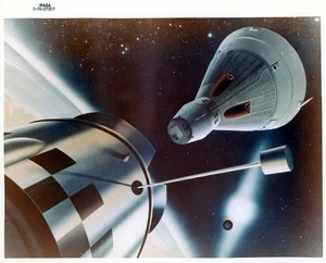 Vintage NASA Color photo - Blue No. S-64-27307 - Art, Gemini Rendezvous w/ Agena - Picture 1 of 6