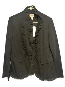 Chico’s schwarze Ponte Militärjacke Neuheit mit Besatz Größe 1 neu mit Etikett - Bild 1 von 4