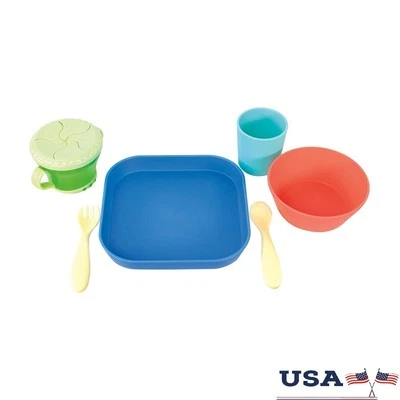 Juego de alimentación para niños pequeños 6 piezas plato tazón taza utensilios aperitivos autoalimentación Foto 1 de 4