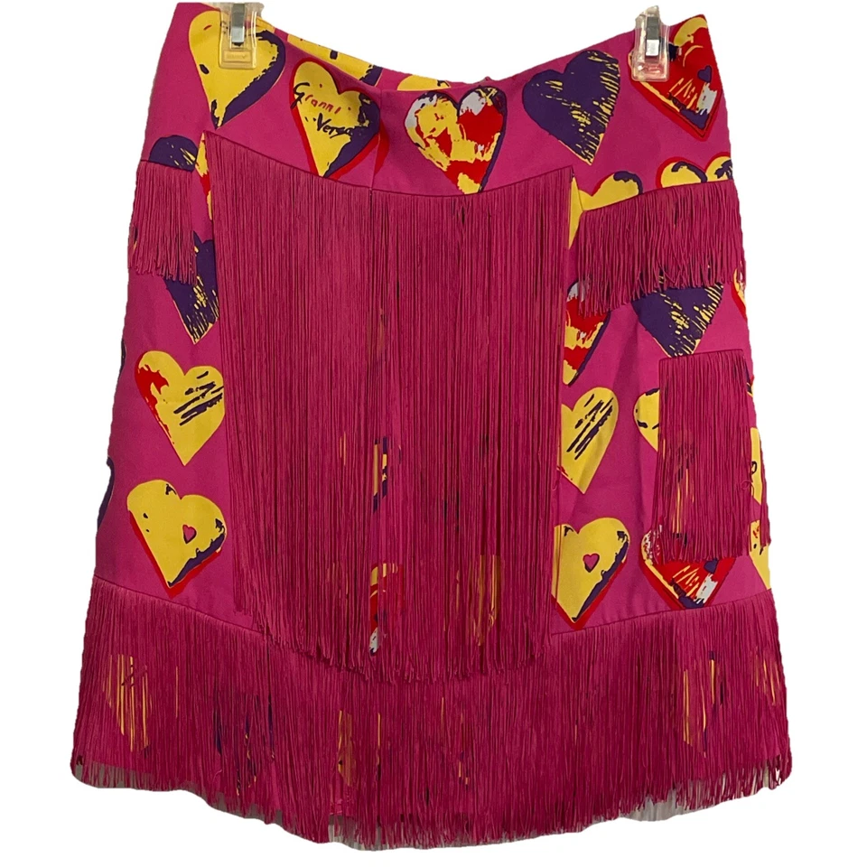 Minifalda Versace para H&M Rosa Seda Flecos Estampado Corazón Rosa 10 Foto 1 de 4