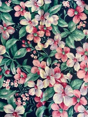 Vtg 2 Yds x 45” Joan Kessler Concord Fabric Blue Pink Floral Quilt - Image 1 of 4