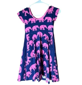 Kelly's Kids Dress Girl’s 8-10 Blue Pink Elephants Soft Stretchy Cotton Knit - Picture 1 of 5