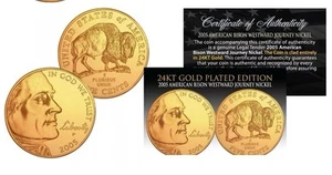 One 24K GOLD PLATED US Jefferson Bison Buffalo Nickel 5¢ Coin - BU - 2005 - Picture 1 of 2