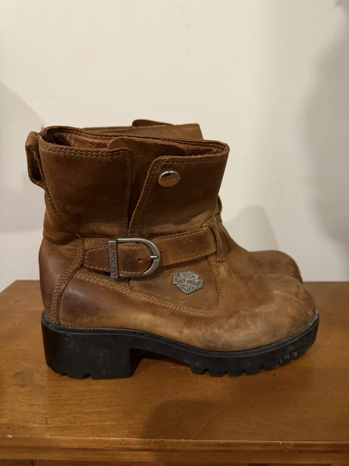 Женские Harley Davidson коричневый желтовато-коричневый кожаный ботинки мотоцикла стиль 82025 размер 7 - Изображение 1 из 4