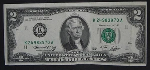 1976 $2 (TWO DOLLARS) - NOTE - NARROW & WIDE MARGINS - SEE REVERSE - Picture 1 of 2
