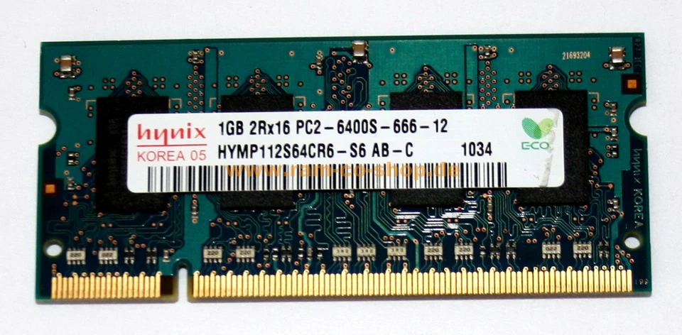 Hynix Ram 1GB DDR2 2Rx16 PC2 6400S 800Mhz Apple Laptop Sodimm HYMP112S64CR6 - Immagine 1 di 1