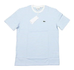 Lacoste Men's White/Blue Heavy Striped Cotton Classic Fit Crew-Neck T-Shirt - Picture 1 of 3