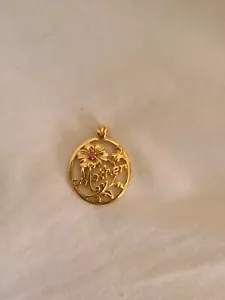 Vintage Avon Mother Necklace Gold Tone Floral Pendant Only With Pink Stone - Picture 1 of 4
