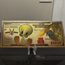 24k Gold Foil Plated Tweety Bird￼￼￼ Looney Tunes Banknote Warner Bros.