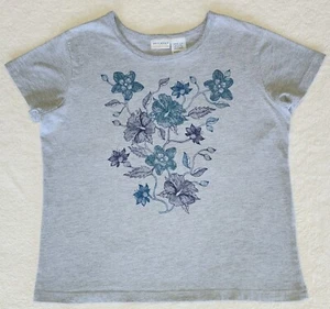 White Stag ~ Women's Vintage Short Sleeve Top ~ Size Large ~ Gray ~ Flowers - Picture 1 of 7