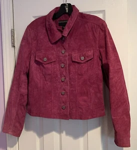 Bernardo Womens Short  Purple Suede Lightweight  Jacket Button Up Size PL - Picture 1 of 11