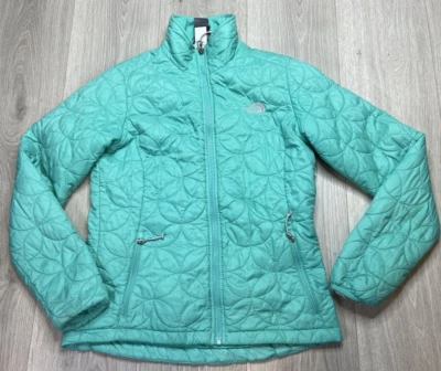 The North Face Jacket Women Small Teal Puffer Floral Quilted Outdoor Hike Light - Image 1 of 4