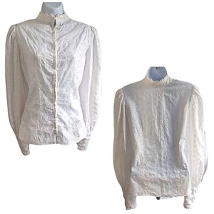 Handgefertigte Vintage 70er Cottage viktorianische Lochstickerei Anglaise Reißverschluss Bluse Größe S/M - Bild 1 von 10