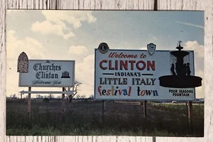 Clinton Indiana Welcome Sign Little Italy Festival Town Postcard - Picture 1 of 2