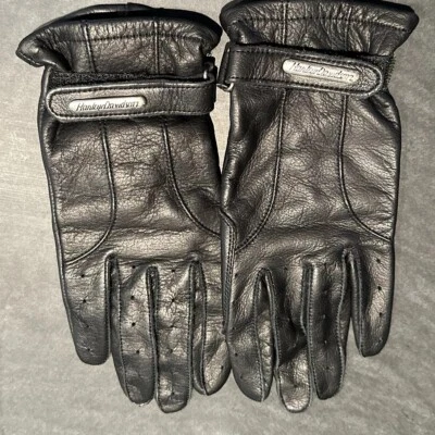 VINTAGE HARLEY DAVIDSON BLACK LEATHER MOTORCYCLE GLOVES SIZE WOMENS SMALL - Image 1 of 4