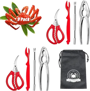 9Pcs Seafood Tools Set Crab Lobster Crackers Stainless Steel Forks Opener Shellf - Picture 1 of 7