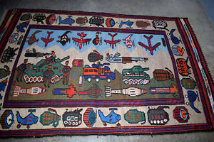 handmade Afghan rug PICTORIAL TREMENDOUS WAR KILIM/RUG (WAR FOR PEACE)
