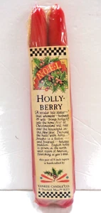 YANKEE CANDLE HOLLY BERRY SET OF 2 TAPER CANDLES 8 INCHES-NEW IN PACKAGE - Picture 1 of 3