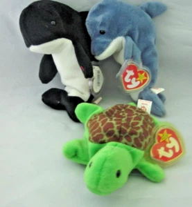Paket mit 3 Vintage Beanie Babys Sea Friends alle mit Etikett - Bild 1 von 9