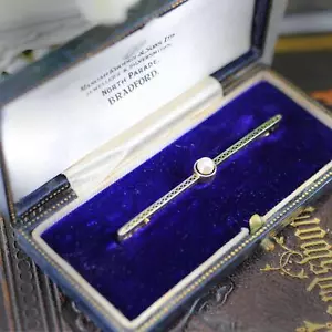 15 & 18 Carat Gold Antique Art Deco 1920's Pearl Bar brooch Boxed - Picture 1 of 11