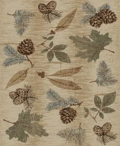 Autumn Area Rug Runner Lodge Cabin Pine Cone Tree Leaves Fall Beige Rustic Brown - Picture 1 of 4