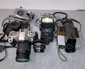 Vintage Camera Lot - 5 Cameras + Accessories for Parts or Repair - Picture 1 of 24