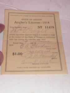 1914 Oregon Angler's(Fishing) License