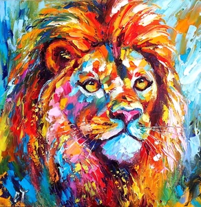 original oil painting Lion colorful impasto artwork Animals wall art 10*10 inch - Picture 1 of 10